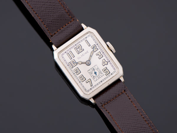 Glycine Art Deco Engraved White Gold Filled Watch