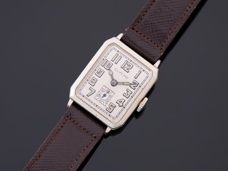 Glycine Art Deco Engraved White Gold Filled Watch