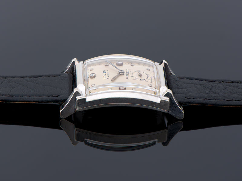 Gruen Curvex 14K White Gold Diamond Dial Watch