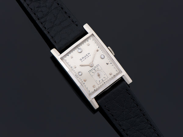 Gruen Curvex Executive 14K White Gold Diamond Dial Watch