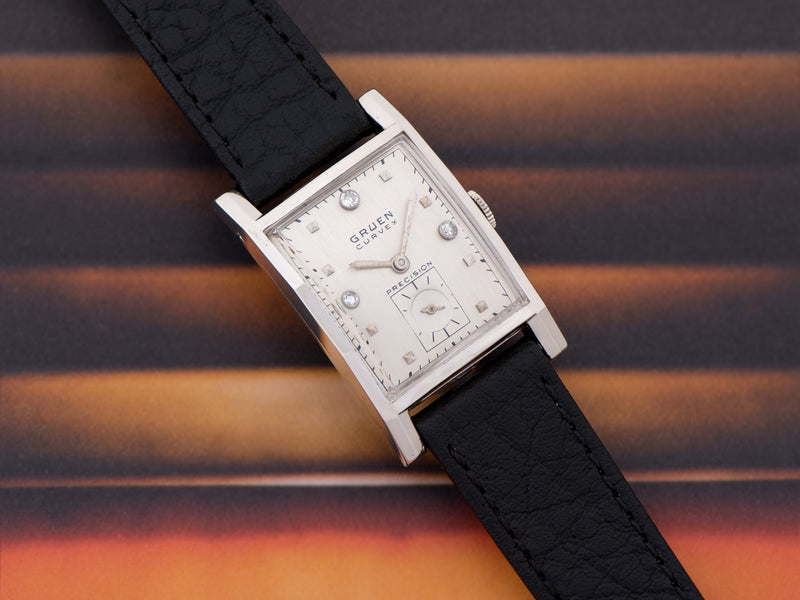 Gruen Curvex Executive 14K White Gold Diamond Dial Watch