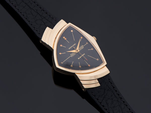 Hamilton Electric Ventura 14K Gold Watch Original Finish Black Dial