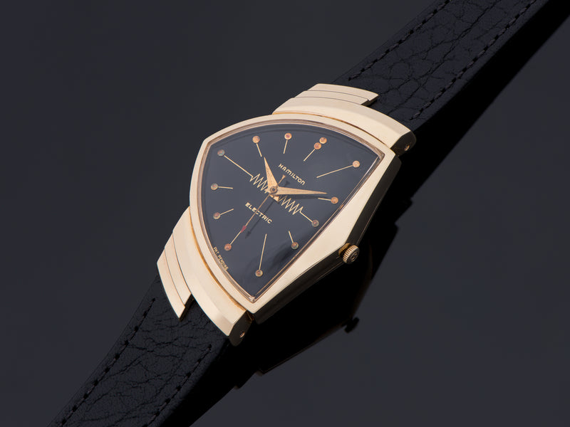 Hamilton Electric Ventura 14K Gold Watch Original Finish Black Dial