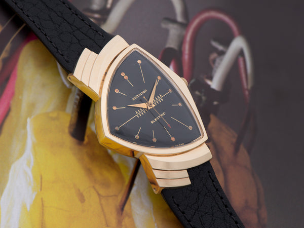 Hamilton Electric Ventura 14K Gold Watch Original Finish Black Dial