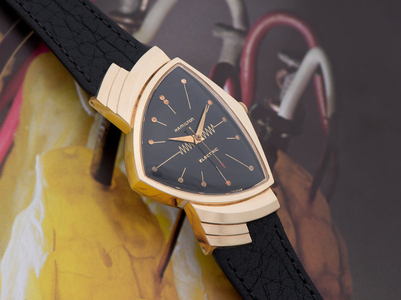 Hamilton Electric Ventura 14K Gold Watch Original Finish Black Dial