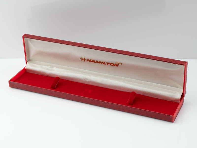 Hamilton Long Flat Red Faux Leather Box Circa 1970s to 80s