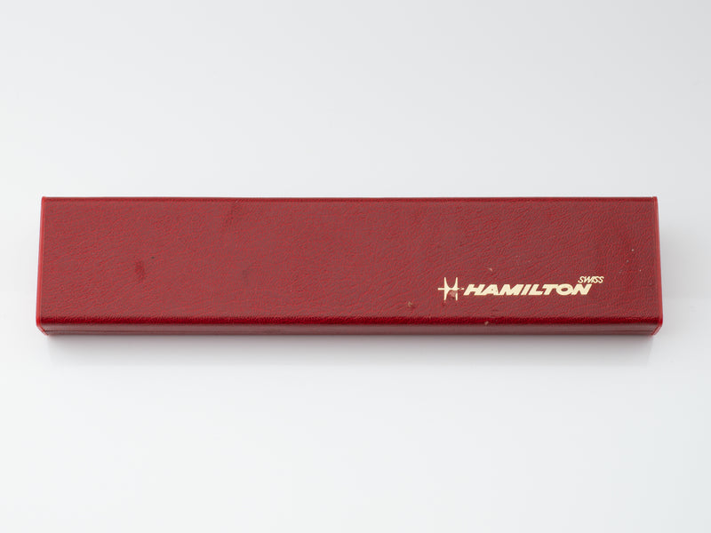 Hamilton Long Flat Red Faux Leather Box Circa 1970s to 80s