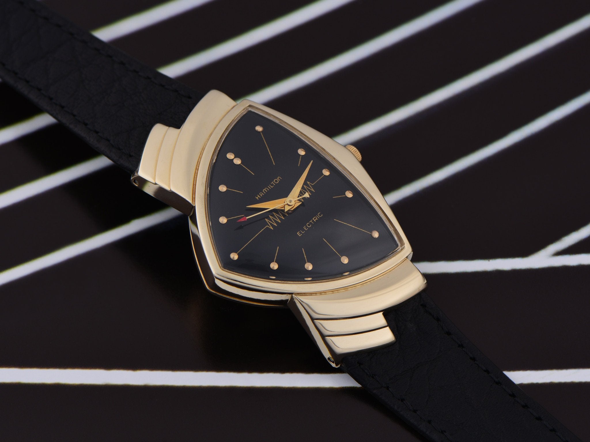 Hamilton Electric Ventura 14K Gold Black Dial Watch | Unwind In Time