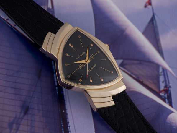 Hamilton Electric Ventura 14K Gold Black Dial Watch