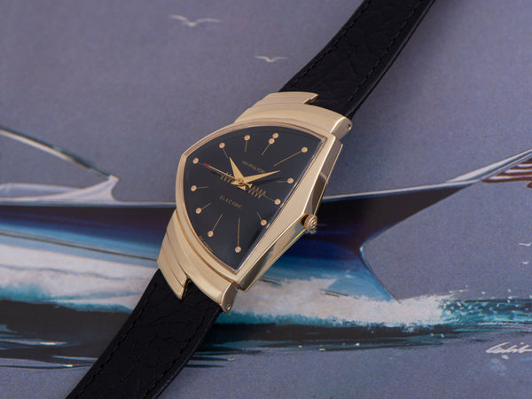 Hamilton Electric Ventura 14K Gold Black Dial Watch