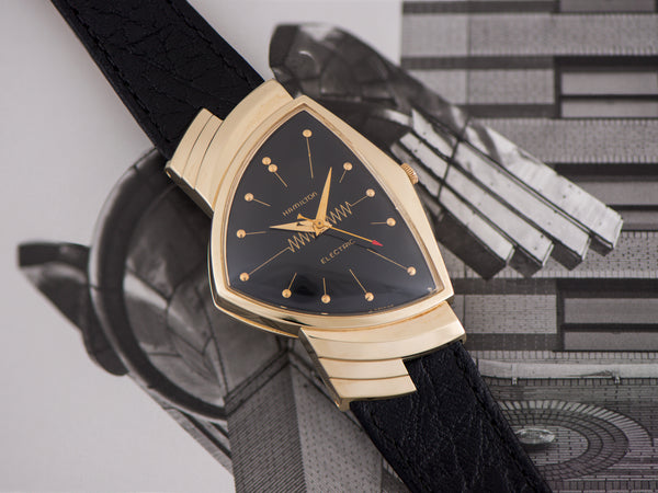 Hamilton Electric Ventura 14K Gold Black Dial Watch