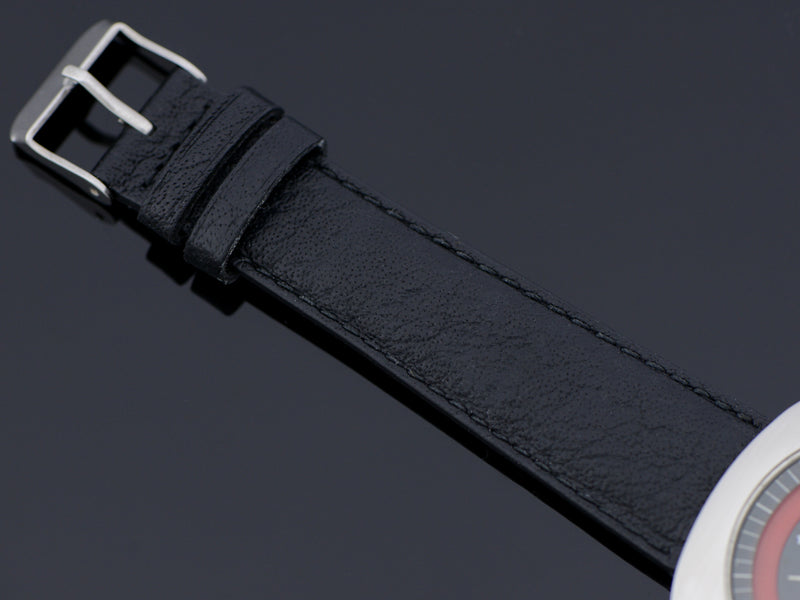 Genuine Leather Black Buffalo Grain Watch Band with Steel Buckle