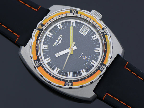 Longines Ultronic Dive Watch Orange Bezel Steel